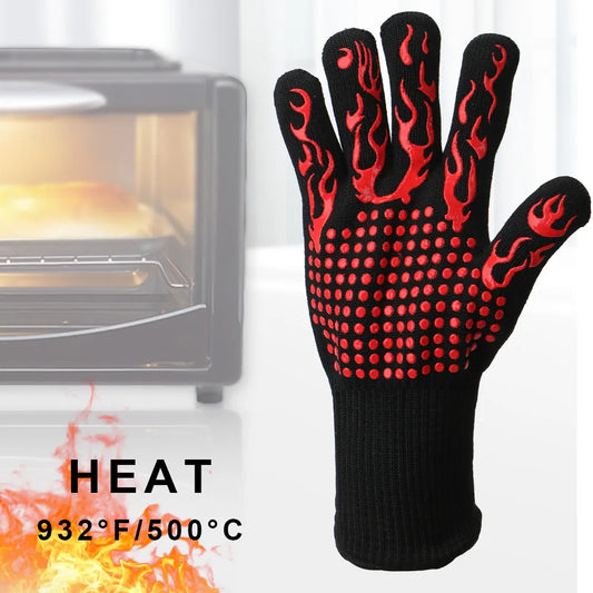 Extreme Heat Resistant Oven Gloves - Non-slip Fireproof Oven Mitts, 300-500°C Flame Retardant BBQ Gloves