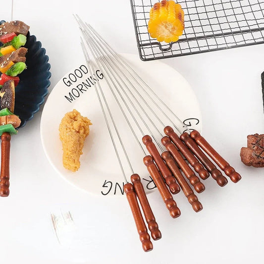 Wooden Handle Skewer Set for Barbecue - Gift Skewers for Kebabs, BBQ Grill Outdoor Barbecue Accessories