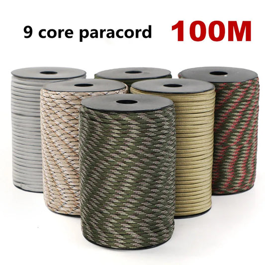 100M 550 Military Standard 9-Core Paracord Rope - Outdoor Survival Parachute Cord for Umbrella, Tent, Lanyard, Clothesline