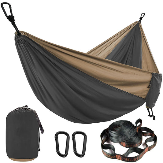 Solid Color Parachute Hammock - Double Person Camping Survival Travel Hammock with Straps and Black Carabiner