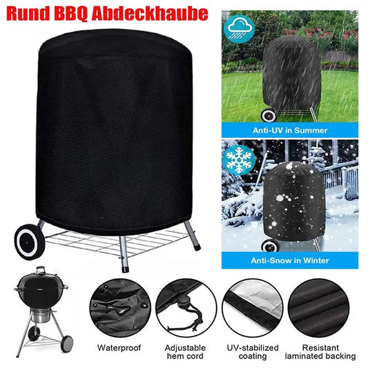 Outdoor Round Barbecue Cover - Heavy Duty 210D Weber Grill Cover, Waterproof Gas Charcoal Electric BBQ Cover