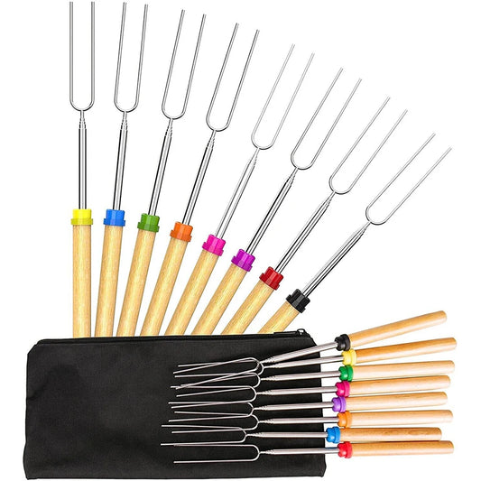 Telescopic Barbecue Fork Set with Storage Bag - Marshmallow, Sausage, Hot Dog, Vegetable Roasting Sticks Accessory