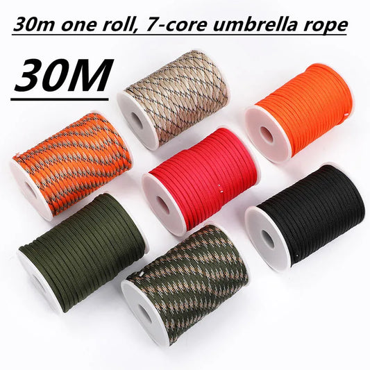 7-Core 550 Paracord - Outdoor Camping Survival Rope Kit, 4mm Parachute Cord for Umbrella, Tent, Lanyard, Clothesline (5M/15M/30M)