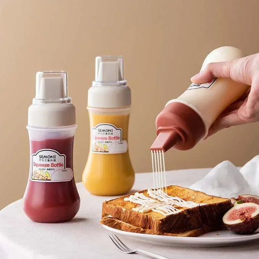 Portable Ketchup Squeeze Bottles and Salad Containers - Soy Sauce, Mustard Dispenser with Cap Lids