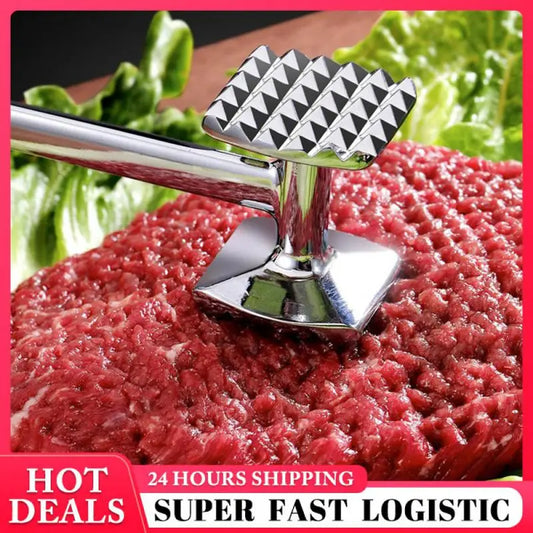 Stainless Steel Meat Tenderizer Hammer - Dual-Sided Zinc Alloy Tool for Steak & Pork