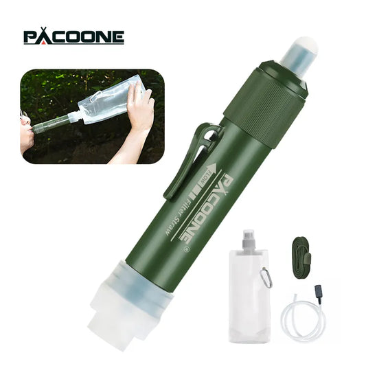 Mini Camping Purification Water Filter Straw with TUP Carbon Fiber Water Bag - Survival or Emergency Supplies